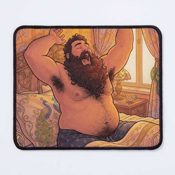 Item preview, Happy Hairy Bear Waking Up in Bed designed and sold by ZhivanCrimson.