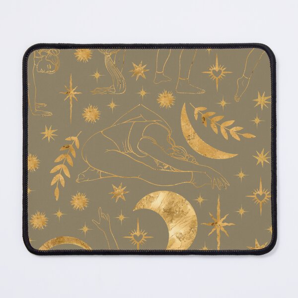 Item preview, Dynamic and deep seamless pattern on a featuring golden silhouettes of women practicing yoga and acrobatics. Enhanced with celestial bodies and shining stars. designed and sold by Grin Katalina Floral Patterns & Cozy Art.
