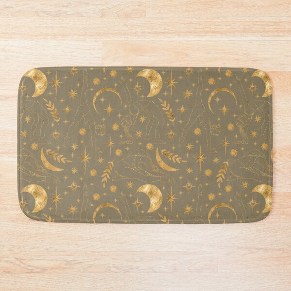 Item preview, Dynamic and deep seamless pattern on a featuring golden silhouettes of women practicing yoga and acrobatics. Enhanced with celestial bodies and shining stars. designed and sold by Grin Katalina Floral Patterns & Cozy Art.