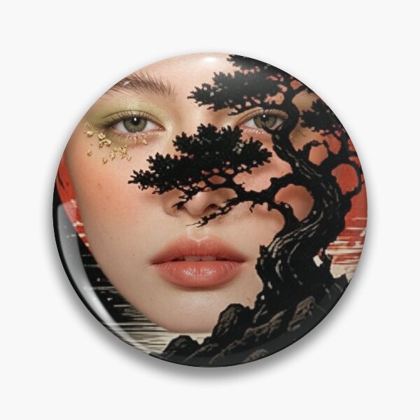 Item preview, Surreal Japanese Bonsai Tree Red Sun Woman Portrait Art designed and sold by brkydesign.