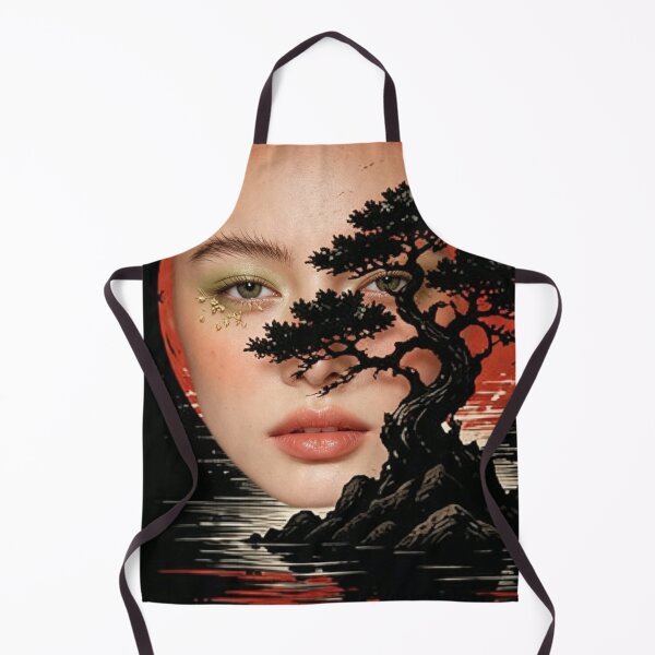 Item preview, Surreal Japanese Bonsai Tree Red Sun Woman Portrait Art designed and sold by brkydesign.