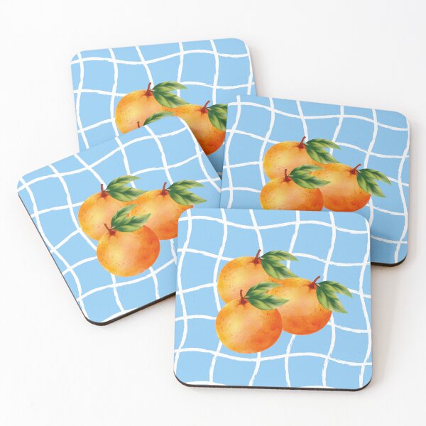 Item preview, Watercolor Oranges on Light Blue Wavy Grid Background designed and sold by samahl_l.