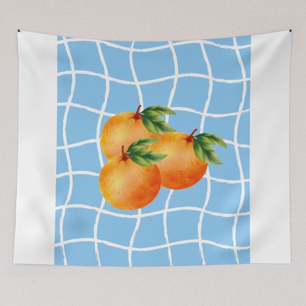 Item preview, Watercolor Oranges on Light Blue Wavy Grid Background designed and sold by samahl_l.