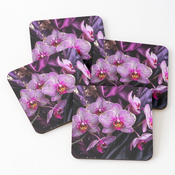 Item preview, Luxury Purple Orchids on Gold Satin designed and sold by IntelliMindDesigns.