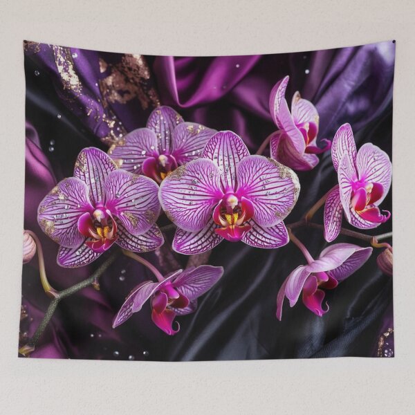 Item preview, Luxury Purple Orchids on Gold Satin designed and sold by IntelliMindDesigns.