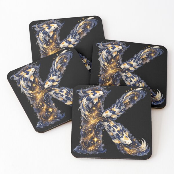 Item preview, Letter K Koi Fish Gold Sparkle Navy Blue Monogram Gift designed and sold by irfanshikh.