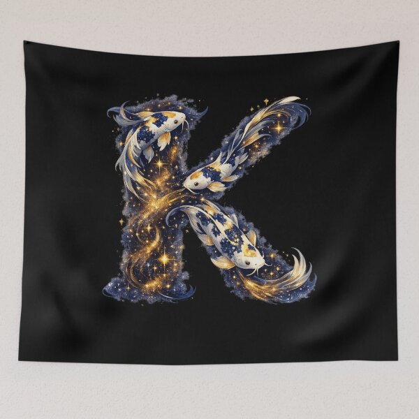 Item preview, Letter K Koi Fish Gold Sparkle Navy Blue Monogram Gift designed and sold by irfanshikh.
