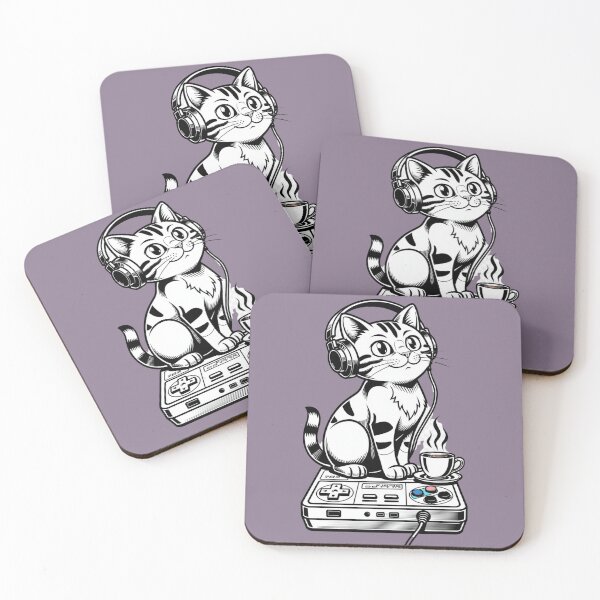 Item preview, Retro Gamer Cat | Coffee & Console | Vintage Screenprint Style designed and sold by The Cartridge Club.
