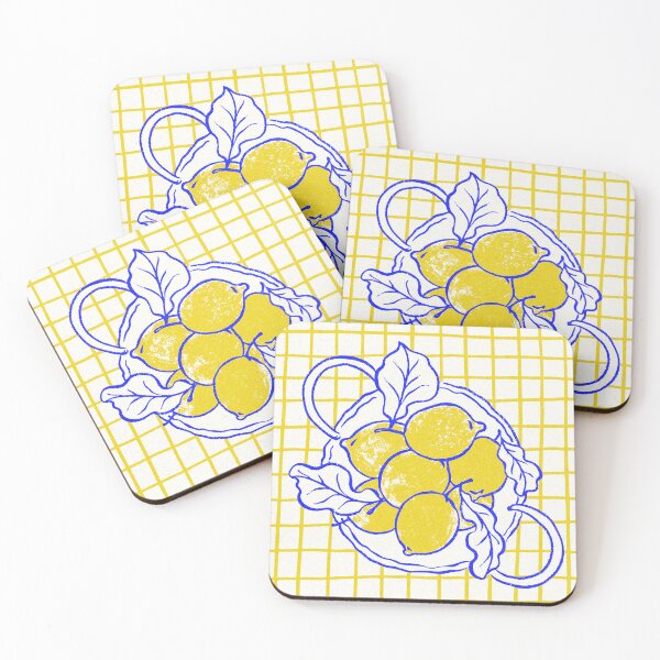 Item preview, Vintage Lemon Bowl Cobalt Blue Line Art on Yellow Grid designed and sold by samahl_l.
