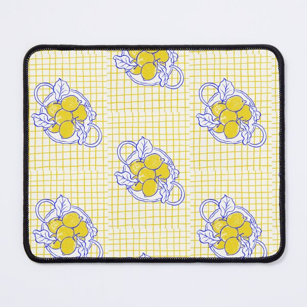Item preview, Vintage Lemon Bowl Cobalt Blue Line Art on Yellow Grid designed and sold by samahl_l.