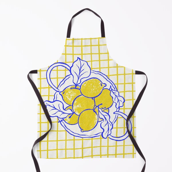 Item preview, Vintage Lemon Bowl Cobalt Blue Line Art on Yellow Grid designed and sold by samahl_l.