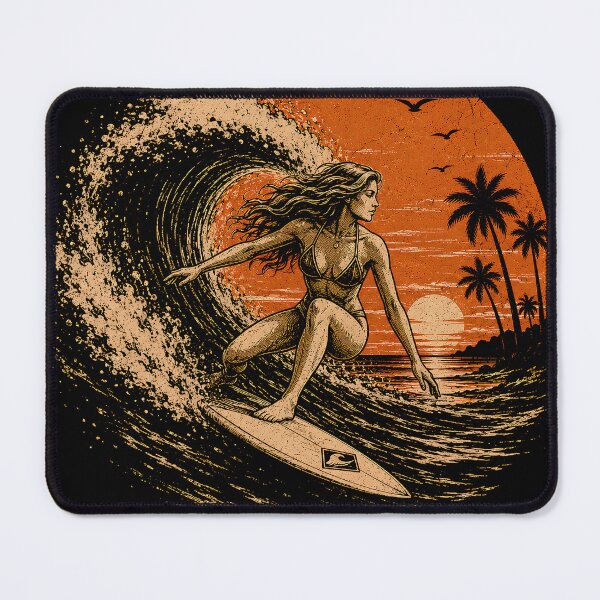 Item preview, Vintage Surf Girl Sunset Wave Rider T-Shirt Design designed and sold by saamessart.
