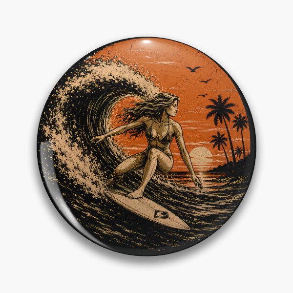 Item preview, Vintage Surf Girl Sunset Wave Rider T-Shirt Design designed and sold by saamessart.