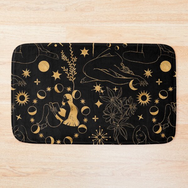 Item preview, Magical pattern centering a reading girl surrounded by a full cycle of moon phases, shining suns, and mystical flowers. Celebrates solitude, magic of knowledge, and starry skies. designed and sold by Grin Katalina Floral Patterns & Cozy Art.