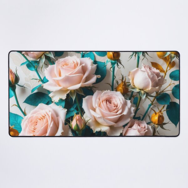 Item preview, Soft Pink Roses with Teal and Gold designed and sold by IntelliMindDesigns.