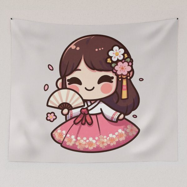 Item preview, Hanbok Cute Girl Kawaii Cherry Blossoms K-drama designed and sold by NerdiPop.