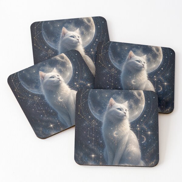 Item preview,  Celestial Majesty – White Milkyway Cat and Full Moon designed and sold by UmSkelig834.