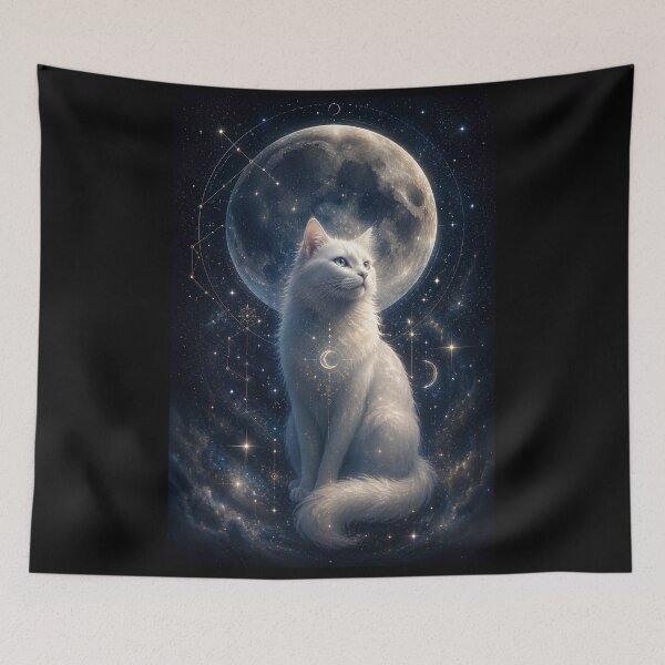 Item preview,  Celestial Majesty – White Milkyway Cat and Full Moon designed and sold by UmSkelig834.