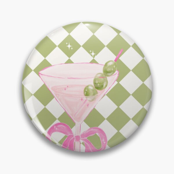 Item preview, Coquette Pink Martini Glass with Bow on Sage Green Checkered designed and sold by samahl_l.