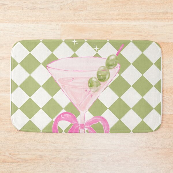 Item preview, Coquette Pink Martini Glass with Bow on Sage Green Checkered designed and sold by samahl_l.