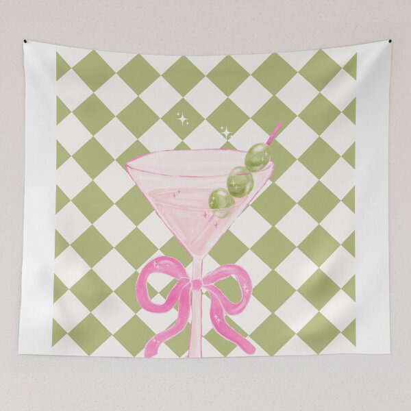 Item preview, Coquette Pink Martini Glass with Bow on Sage Green Checkered designed and sold by samahl_l.