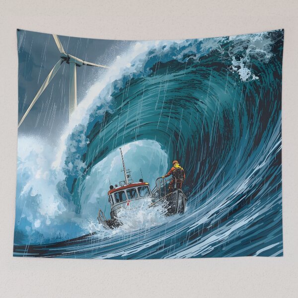 Item preview, Caught in the Storm: Tugboat and Wind Turbine Art designed and sold by MarineIndustry.