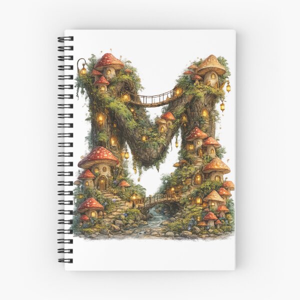 Item preview, Letter M Mushroom Village Fairy Cottagecore Monogram Gift designed and sold by irfanshikh.