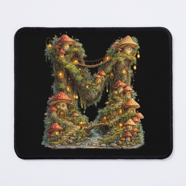 Item preview, Letter M Mushroom Village Fairy Cottagecore Monogram Gift designed and sold by irfanshikh.