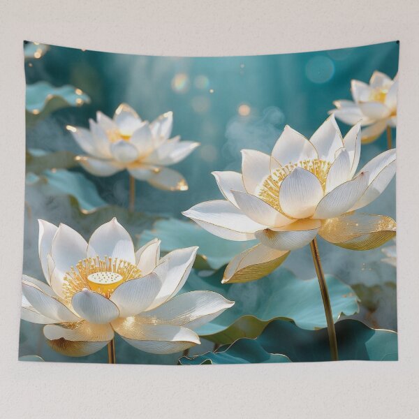 Item preview, Serene White and Gold Lotus Flowers designed and sold by IntelliMindDesigns.