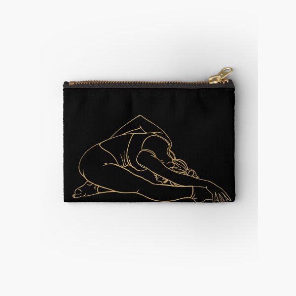 Item preview, Elegant gold line art of a girl performing a deep seated forward bend (Paschimottanasana). Minimalist print symbolizing flexibility, relaxation, and inner balance. designed and sold by Grin Katalina Floral Patterns & Cozy Art.