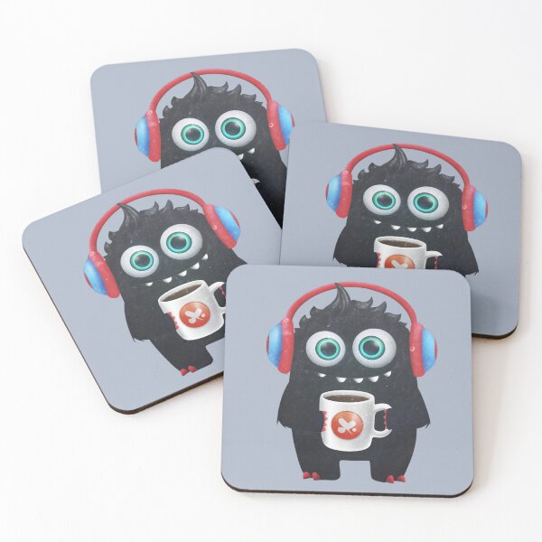 Item preview, Funny vector colored monster with headphones holding a coffee mug designed and sold by 123ks.
