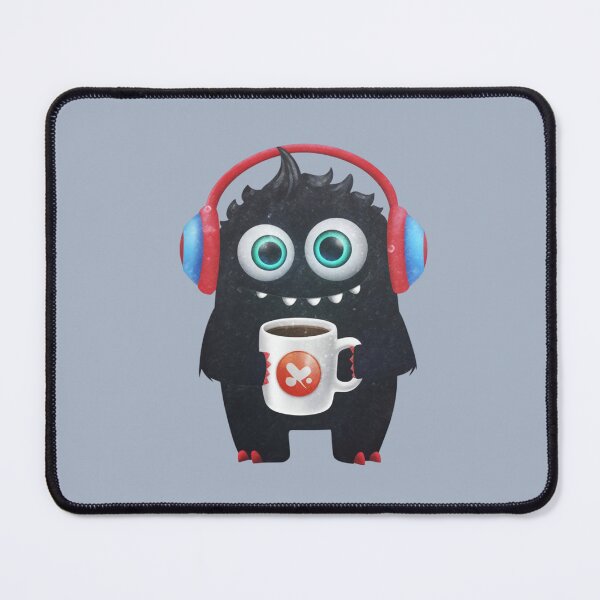 Item preview, Funny vector colored monster with headphones holding a coffee mug designed and sold by 123ks.