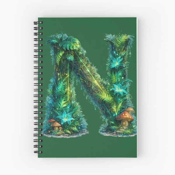 Item preview, Letter N Enchanted Jungle Mushroom Teal Flower Monogram designed and sold by irfanshikh.