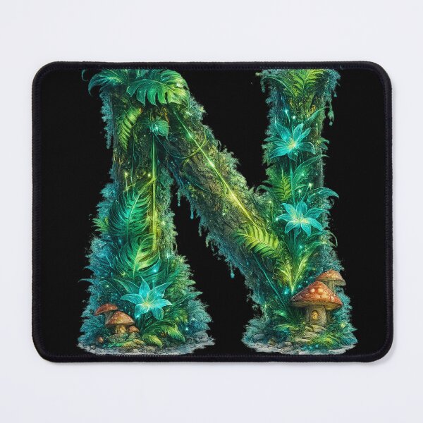 Item preview, Letter N Enchanted Jungle Mushroom Teal Flower Monogram designed and sold by irfanshikh.