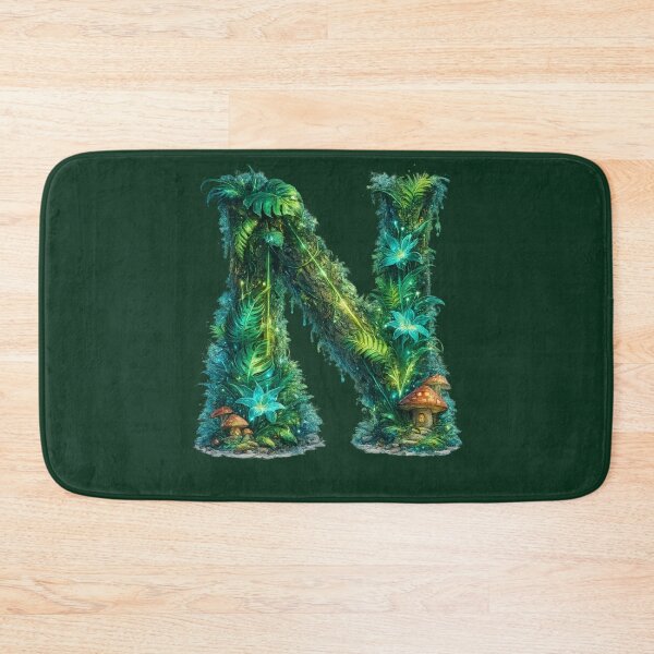 Item preview, Letter N Enchanted Jungle Mushroom Teal Flower Monogram designed and sold by irfanshikh.