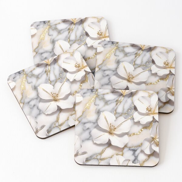 Item preview, White Flowers on Gold Marble Background designed and sold by IntelliMindDesigns.