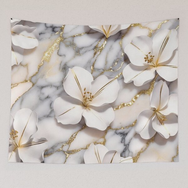 Item preview, White Flowers on Gold Marble Background designed and sold by IntelliMindDesigns.