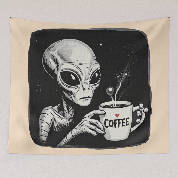 Item preview, alien drinking coffee designed and sold by 123ks.