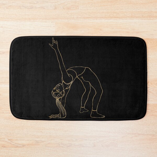 Item preview, Fine gold drawing of a girl performing a deep backbend supported on one hand. A symbol of heart-opening, energy, and dynamic balance. designed and sold by Grin Katalina Floral Patterns & Cozy Art.