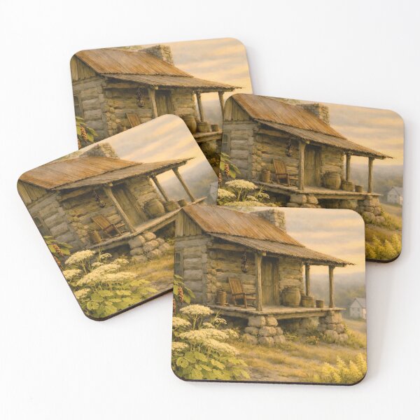 Item preview, Mountain Log Cabin at Sundown  designed and sold by TinCatOutPost.