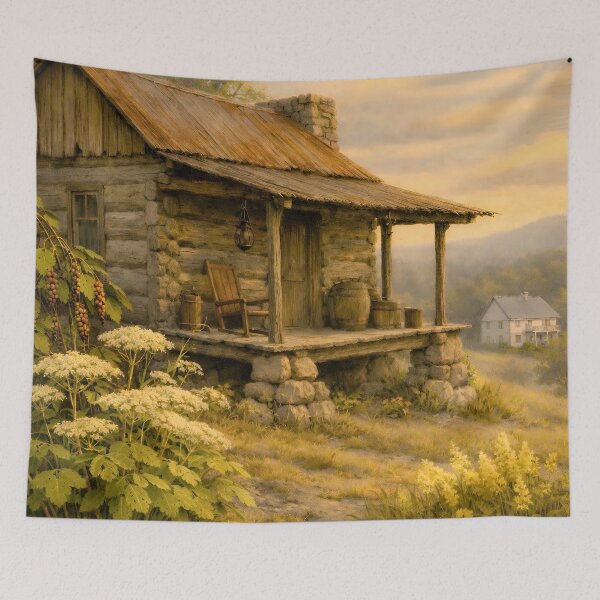 Item preview, Mountain Log Cabin at Sundown  designed and sold by TinCatOutPost.