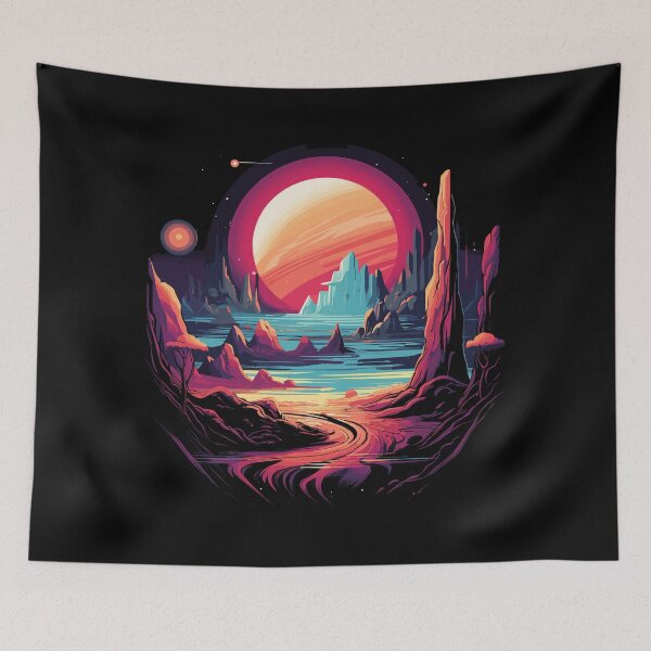 Item preview, Retro Synthwave Alien Planet Landscape Sunset Sci Fi Art designed and sold by NaturesRepose.