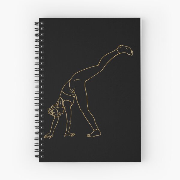 Item preview, Linear gold print of a girl in a dynamic pose — deep forward fold with one leg lifted back. An illustration filled with a sense of flight, upward striving, and balance. designed and sold by Grin Katalina Floral Patterns & Cozy Art.