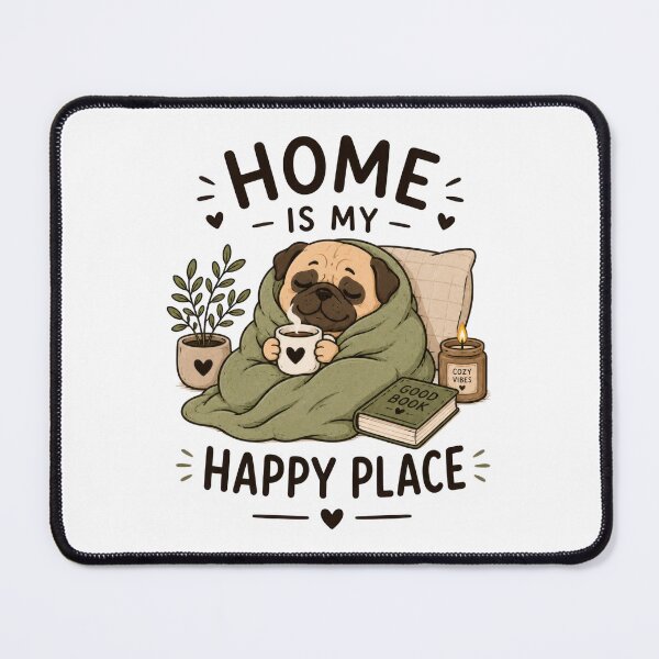 Item preview, Home Is My Happy Place Cozy Pug Design designed and sold by INVITOARTE.