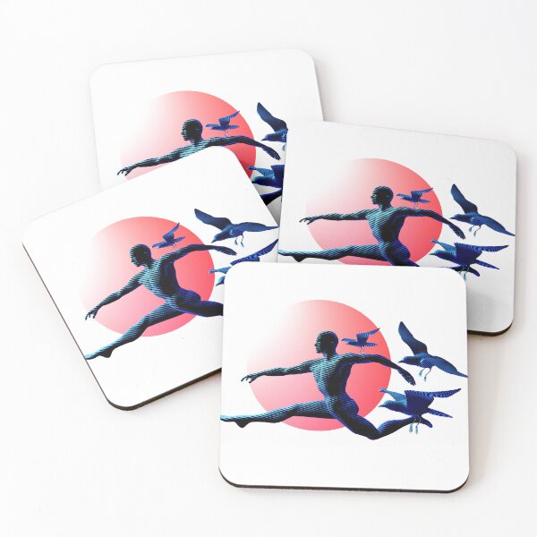 Item preview, A human figure leaping or dancing, accompanied by three birds in flight. designed and sold by Arija07.