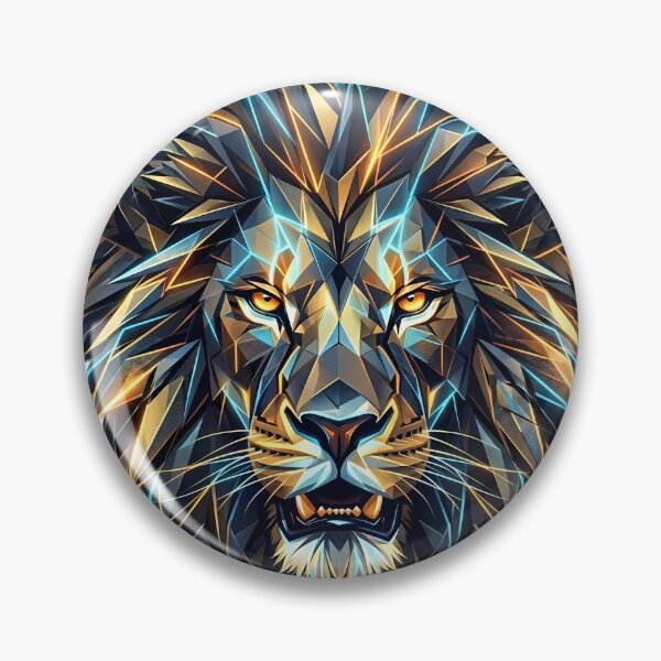 Item preview, Geometric Crystal Lion Head - Low Poly Abstract Art with Metallic Gold & Electric Blue in white background designed and sold by Nosyla Ink.