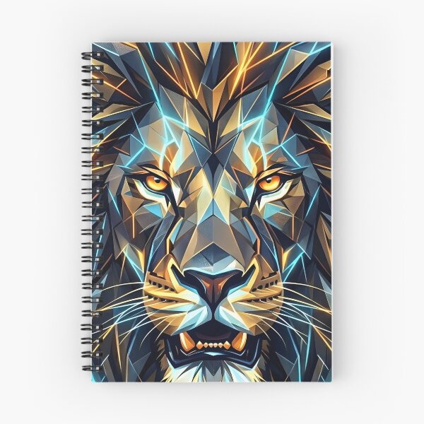 Item preview, Geometric Crystal Lion Head - Low Poly Abstract Art with Metallic Gold & Electric Blue in white background designed and sold by Nosyla Ink.