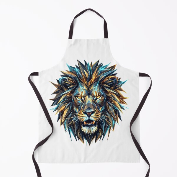 Item preview, Geometric Crystal Lion Head - Low Poly Abstract Art with Metallic Gold & Electric Blue in white background designed and sold by Nosyla Ink.