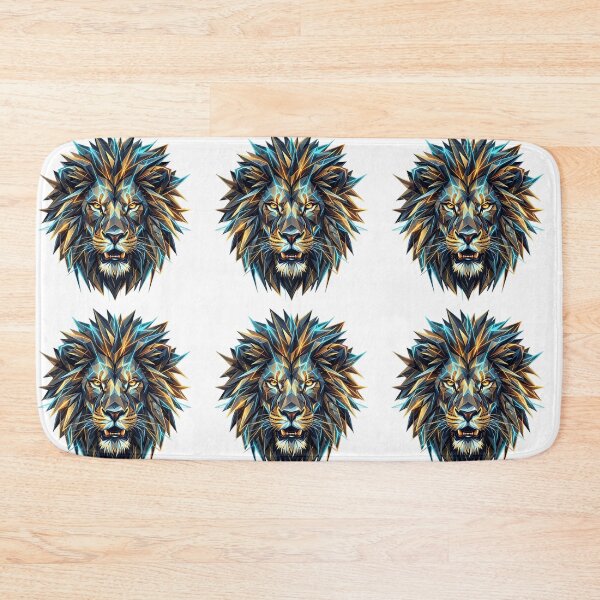 Item preview, Geometric Crystal Lion Head - Low Poly Abstract Art with Metallic Gold & Electric Blue in white background designed and sold by Nosyla Ink.