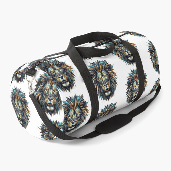 Item preview, Geometric Crystal Lion Head - Low Poly Abstract Art with Metallic Gold & Electric Blue in white background designed and sold by Nosyla Ink.